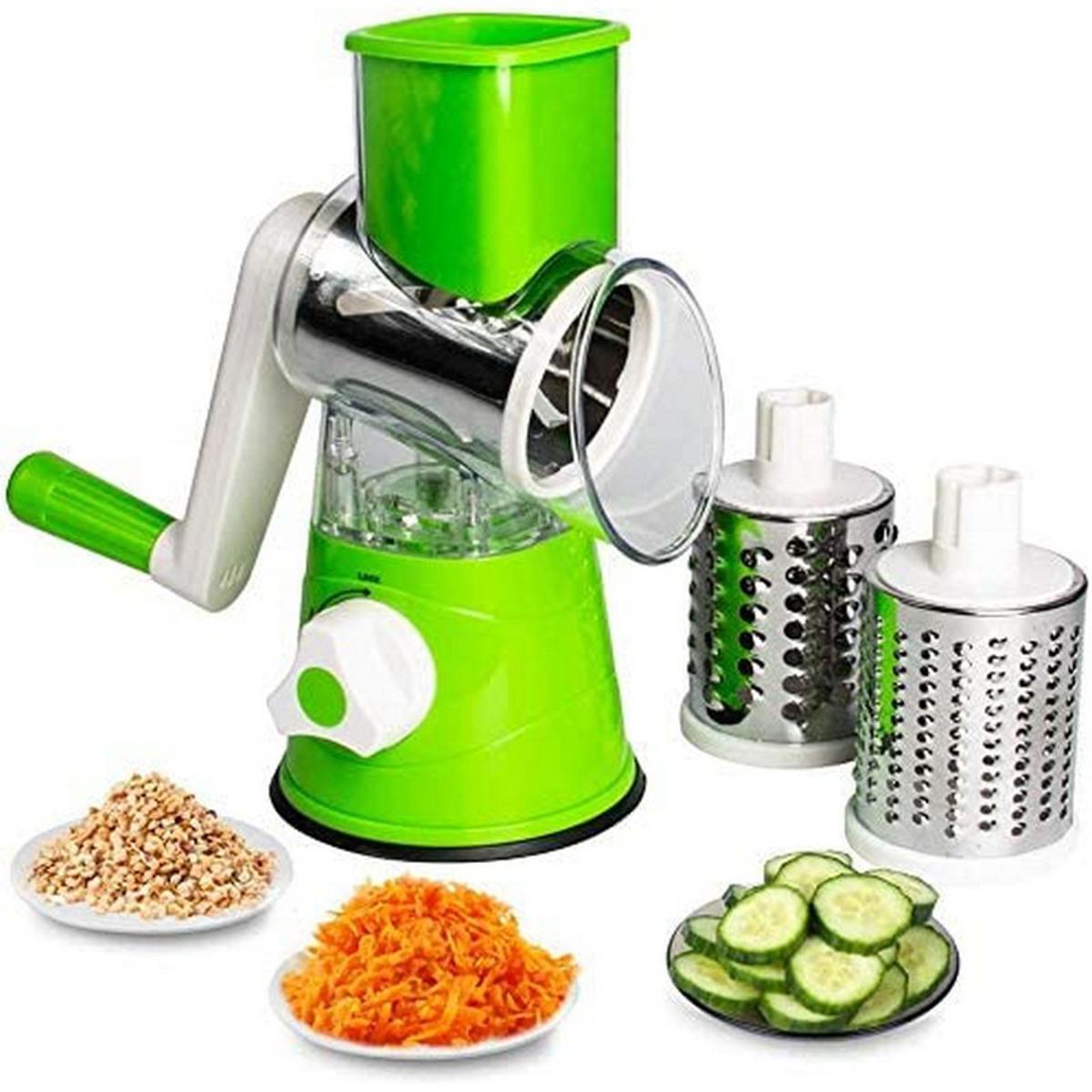 Rotary Cheese Grater - 3-in-1 Stainless Steel Manual Drum Slicer, Rotary Graters for Kitchen, Food Shredder for Vegatables, Nuts and Chocolate (Green)