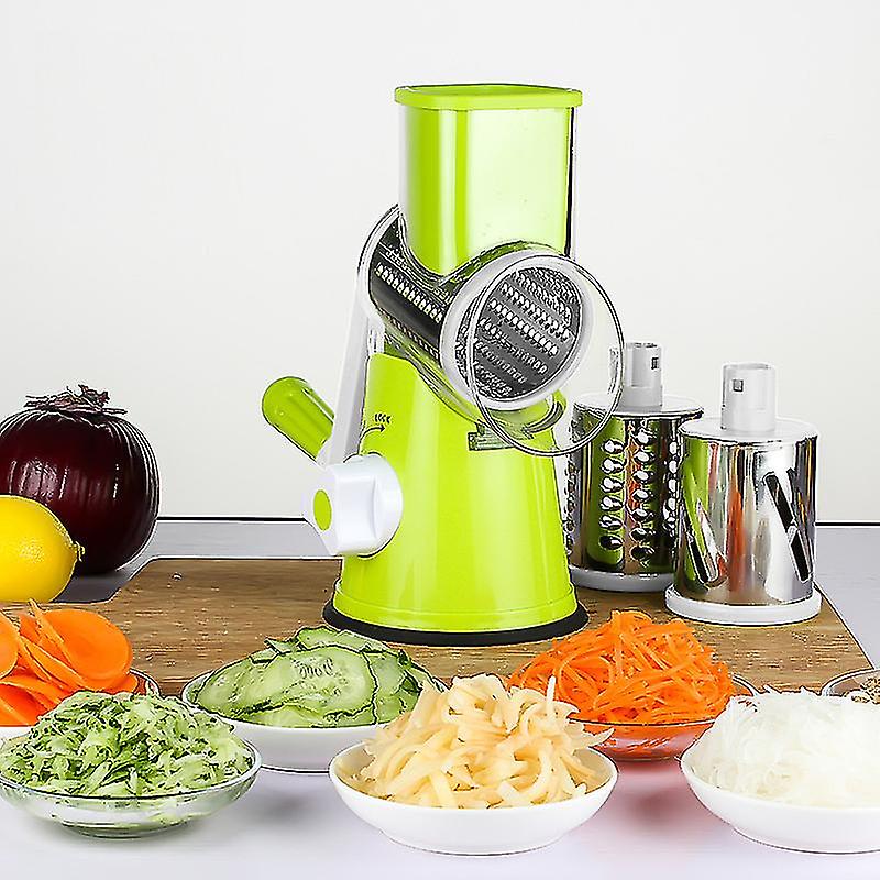 Rotary Cheese Grater - 3-in-1 Stainless Steel Manual Drum Slicer, Rotary Graters for Kitchen, Food Shredder for Vegatables, Nuts and Chocolate (Green)